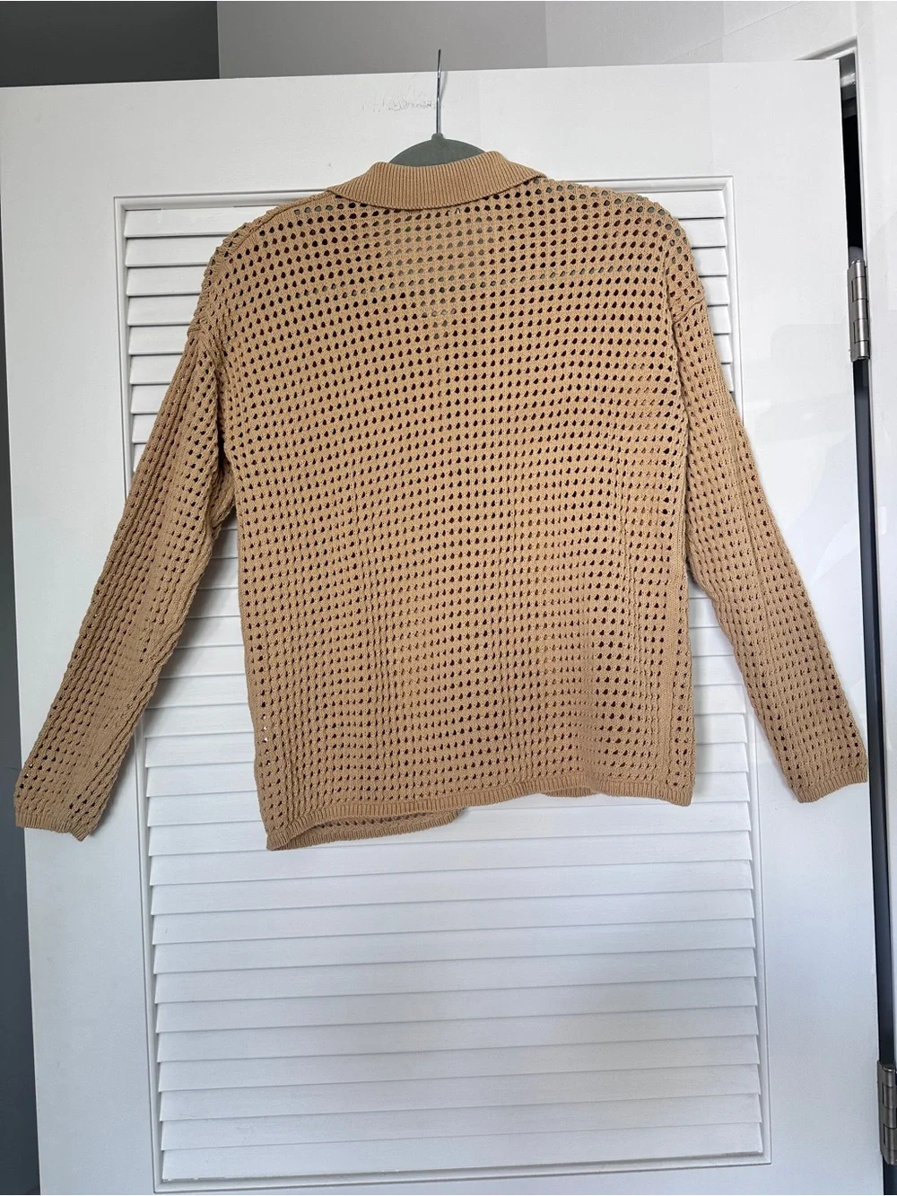 Madewell 100% Cotton Tan Crochet Stitch Open Knit Polo Cardigan Sweater Size S - Picture 11 of 16